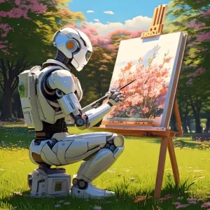 robô pintando um quadro